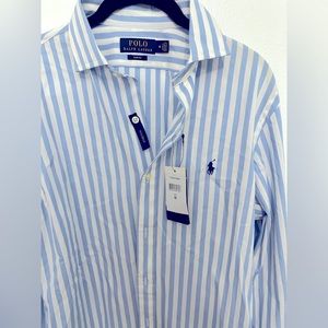 Polo Ralph Lauren Men Blue/White Striped Slim Fit -Stretch Long Sleeve Shirt